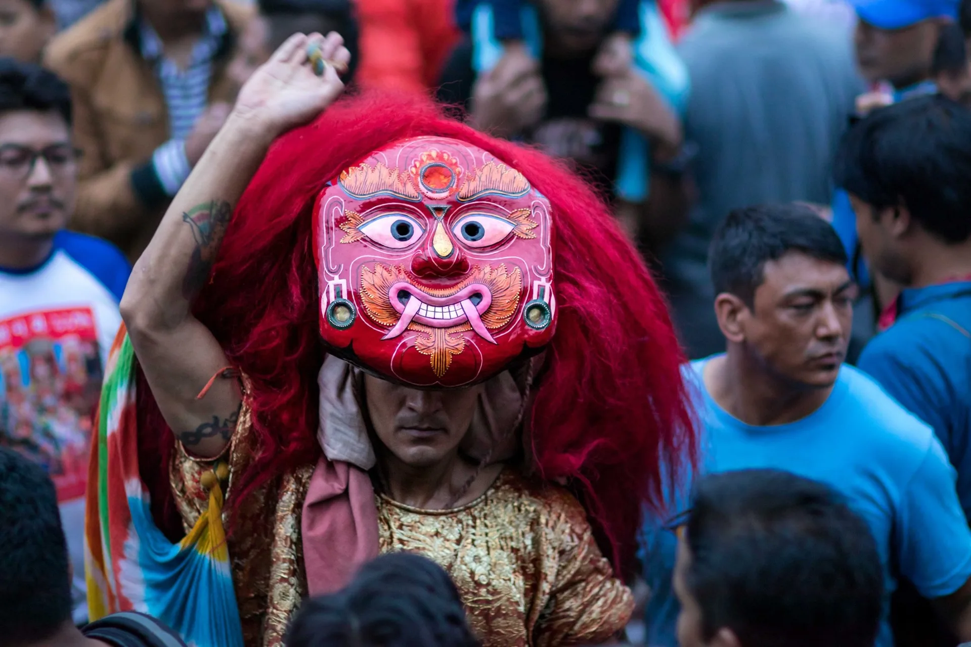Traditional masked dancer in a Kathmandu festival